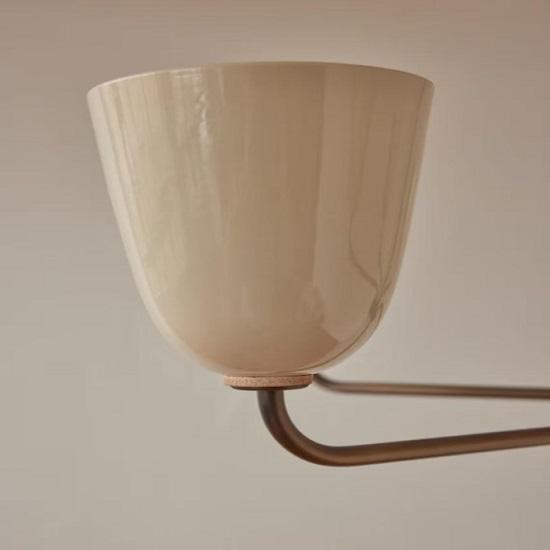 1950s Mid-Century Modern Brass Chandelier | Handmade Wooden Ball 5 Arms Italian Modern Ceiling Pendant | Stilnovo Brass Ceiling Fixture