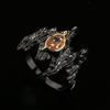 Punk Style Inlaid Amber Zircon Ring for Women's Creative Black and Gold Two-color Jewelry Irregular Hill Shape Party Ring
