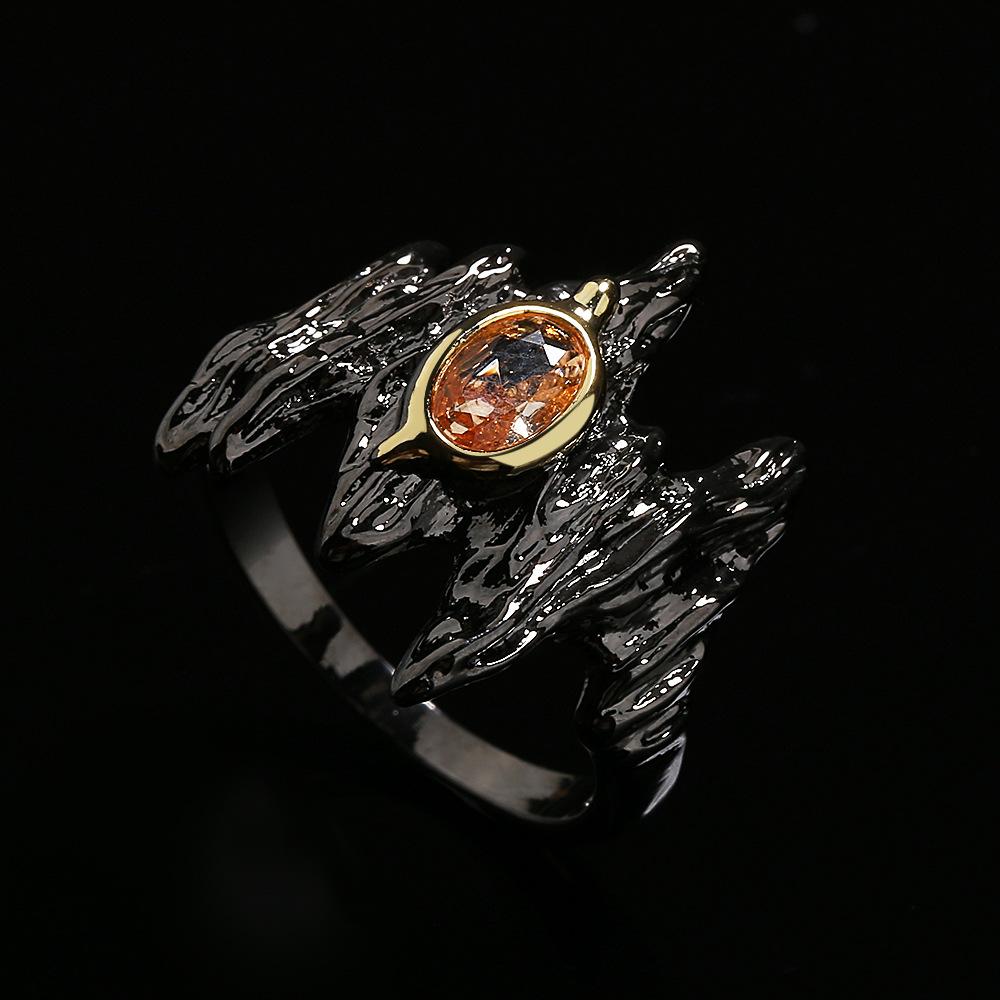 Punk Style Inlaid Amber Zircon Ring for Women's Creative Black and Gold Two-color Jewelry Irregular Hill Shape Party Ring