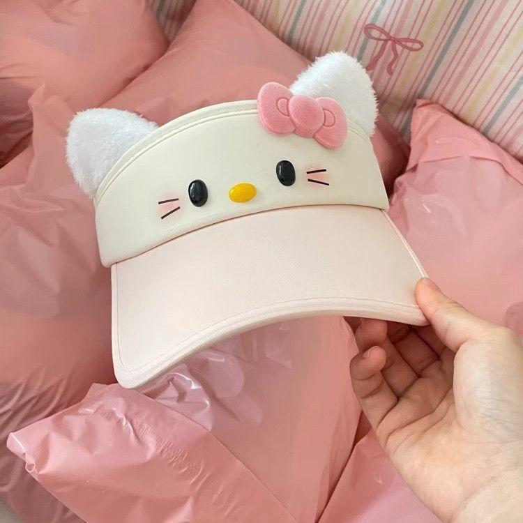 Кавайи Sanrio HelloKitty Дышащая летняя кепка-козырек Розовая солнцезащитная кепка для девочек Милый аниме-мультяшный Праздничные подарки Игрушки