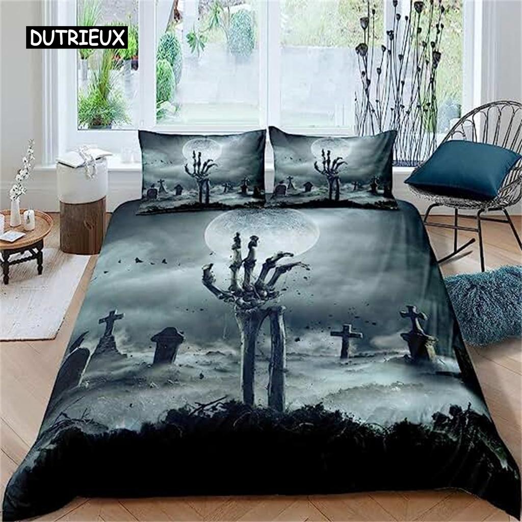 Пододеяльник Дерево Хэллоуин Ужас Тема Одеяло Чехол Готический Жуткий Пододеяльник Подростки Мужчины Серый Дерево Ужас Домашнее Украшение
