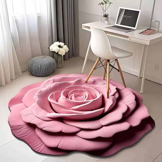 Floral Plush Floor Mat Non-Slip Absorbent Diatomaceous Earth Rug 3D Visual Flower