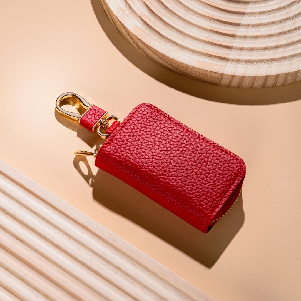 Litchi Pattern Car Key Bag Universal Model Men's and Women's Storage Key Leather Cover Mini Key Bag AVE