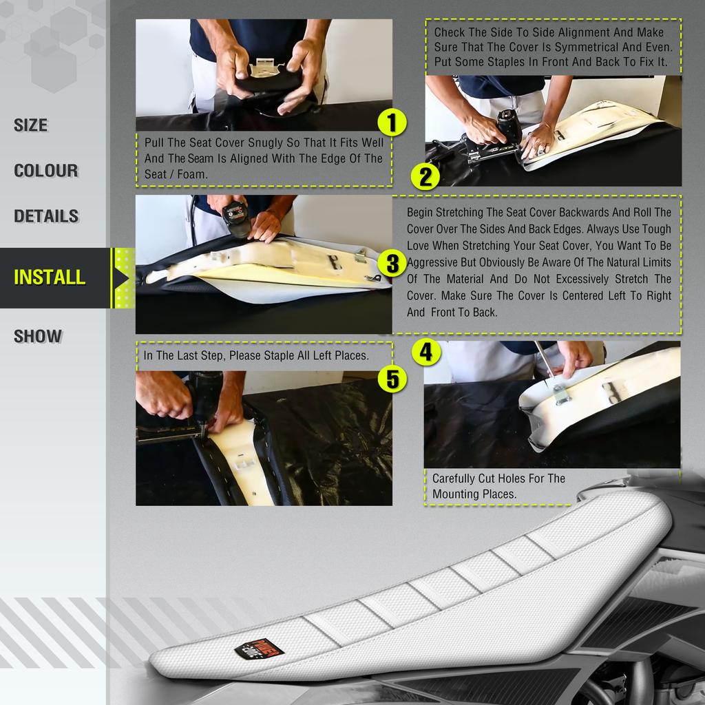 Powerzone White Seat Cover Soft Waterproof Non-slip Ribbed Motorcycle Seat Cover For SXF EXC KXF CRF YZF WR TC TE