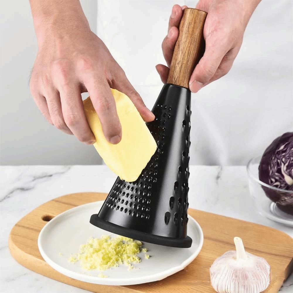 Wooden Handle Cheese Grater Stainless Steel Garlic Grinder Black Conical Vegetable Grater Home