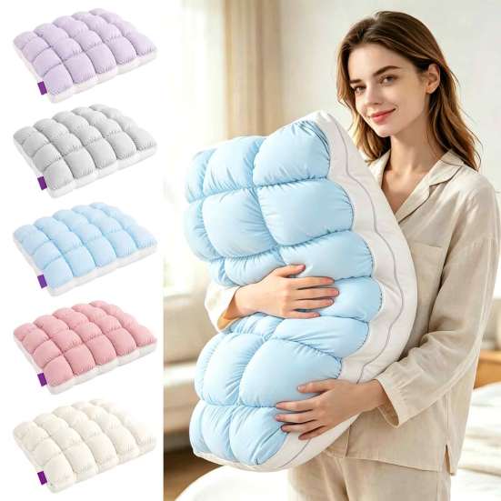 Охлаждающие подушки для чувствительной кожи Mellow Puff Cloud Pillow, Лед?Шелковое Стеганое Квадратное Мягкое Постельное Белье, Влагоотводящая Поддержка для Спящих на Боку и Спине,