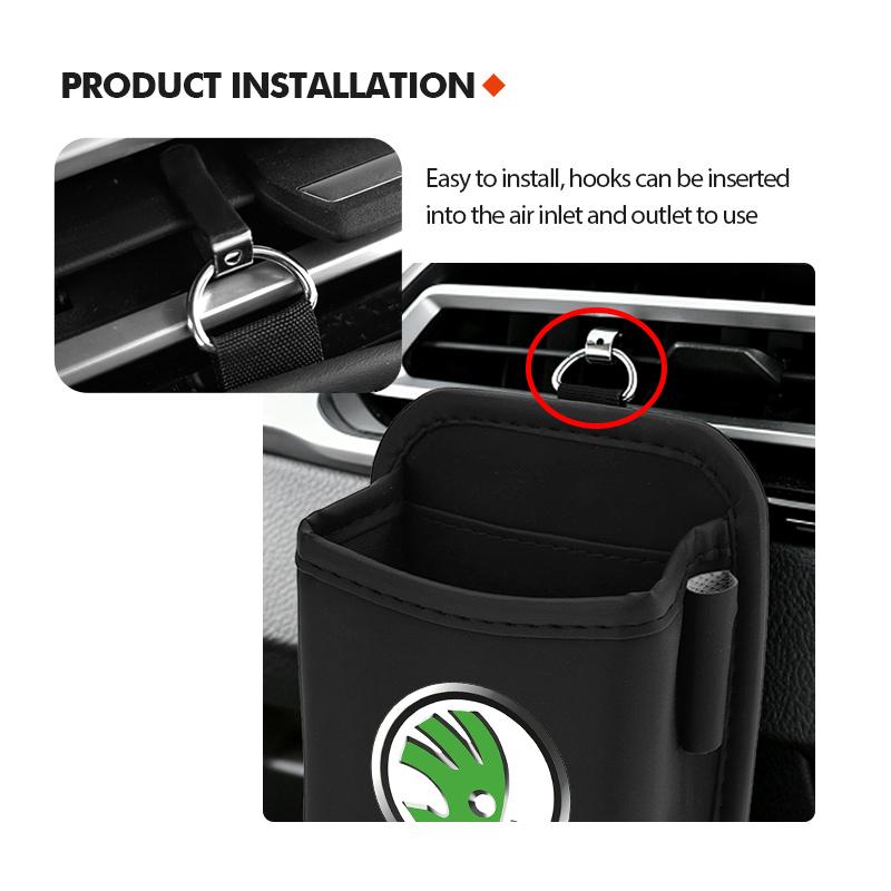 AAABT1 For Skoda Car Air Outlet Storage Box Hanging Phone Lipstick Lighter Organizer Bag Holder Kodiaq Fabia Kamiq Karoq Octavia 2 3