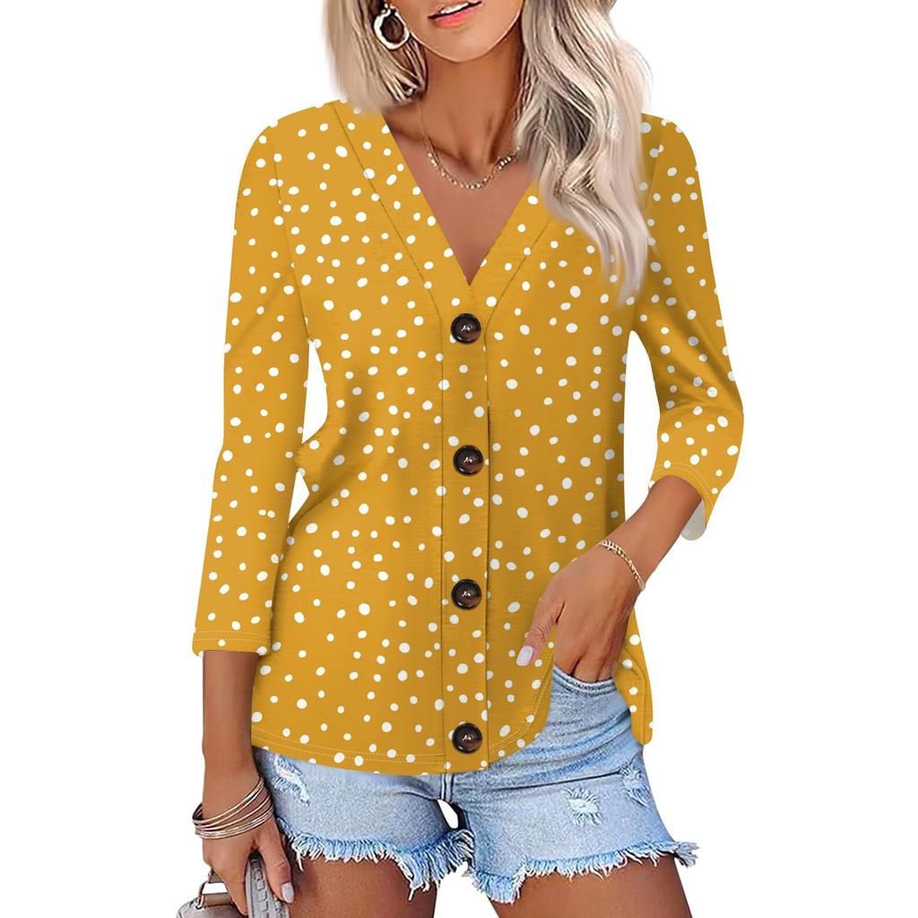 Женская модная повседневная рубашка на пуговицах с принтом, топ с рукавами 3/4