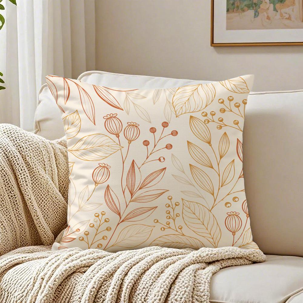 Neutral Line Leaf Botanical Pillow Case Organic Short Plush Cushion Covers Breathable Washable WrinkleResistant