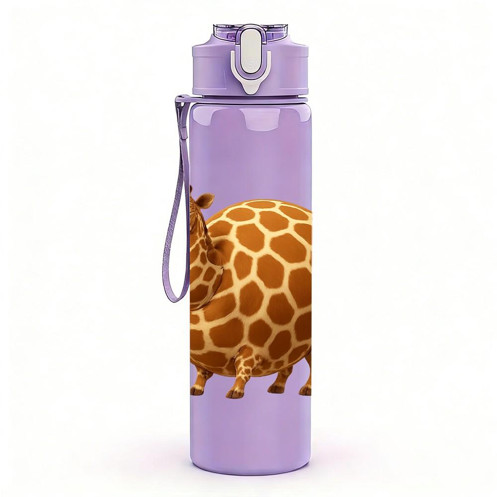 1PC Cartoon Giraffe 750ml Color Plastic Sports Water Bottle Leakproof Flip Straw Lid Suitable for Sports Office Home Use