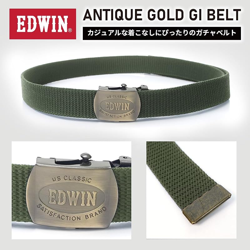 [Edwin] Belt 32mm 120cm Antique Gold GI Gacha Belt 01001299J Men's 22269272 Khaki Width 3.2 X Total Length 120cm