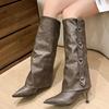 Женские высокие ботинки на высоком каблуке с острым носком, дизайнерская обувь для женщин, трендовые зимние ботинки, роскошные туфли-лодочки, новые ботинки челси для женщин