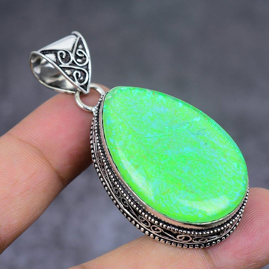 Подвеска из натурального зеленого триплетного опала из стерлингового серебра 925 пробы 2,21 дюйма I1T85