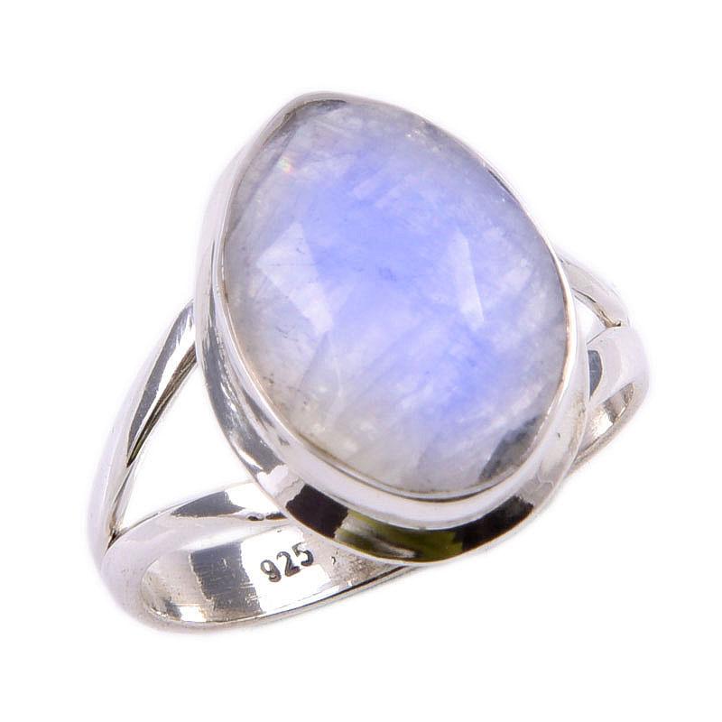 Кольцо из стерлингового серебра 925 пробы с натуральным радужным лунным камнем, размер 7 s1a47