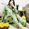 2 шт./комплект осень-весна женская пижама костюм атласный красочный мультяшный цветочный принт тонкий пасторальный стиль длинный рукав топ широкие брюки пижамы повседневный