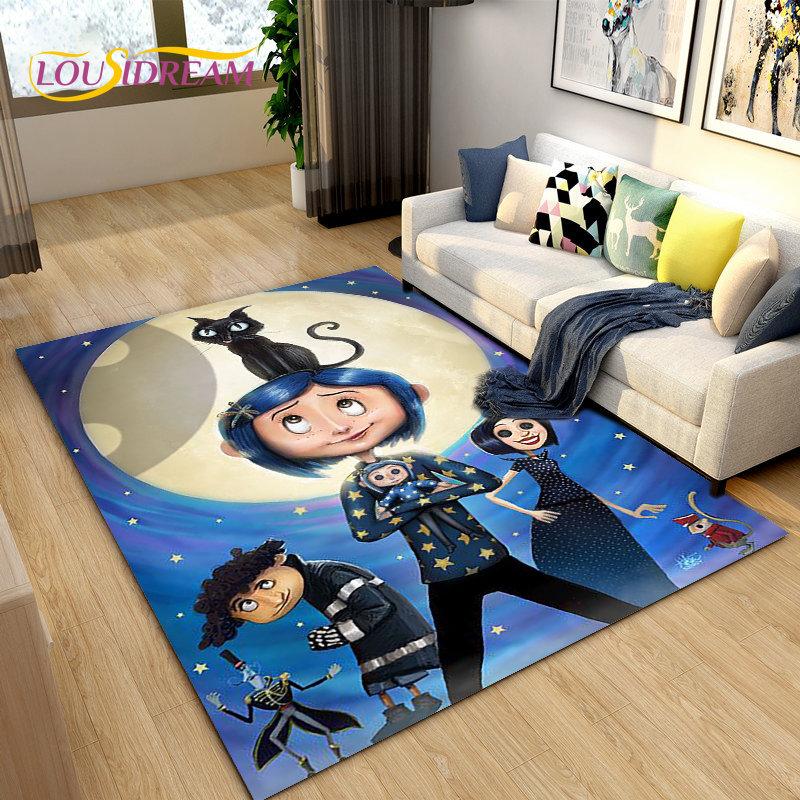 3D мультяшный ковер Coraline, ковер для гостиной, детская спальня, диван для йоги, детские игры, ползающий нескользящий напольный коврик