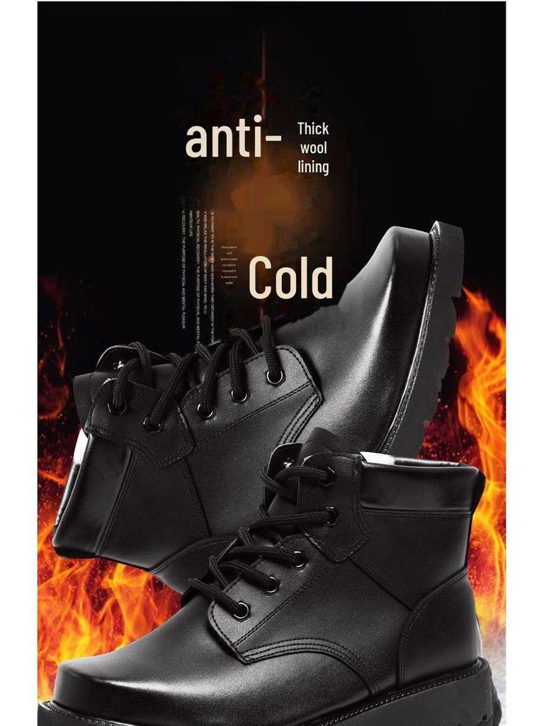 Men's Winter Leather Snow Boots with Velvet Lining, High Top, Genuine Leather, Outdoor Martin Style