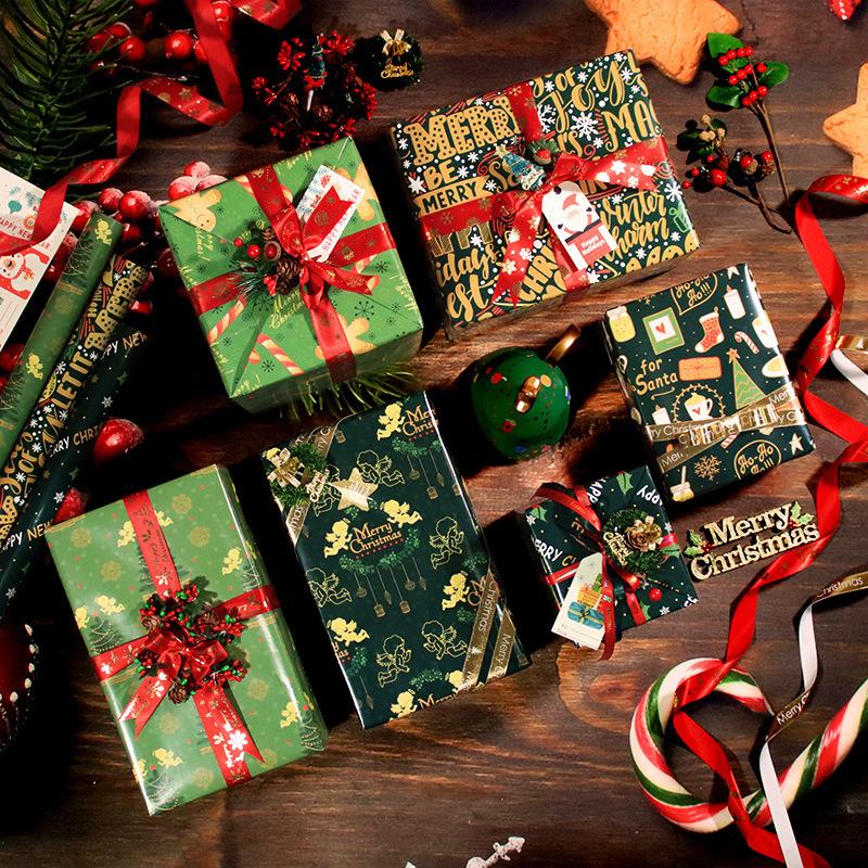 50*70cm Christmas Gift Wrapping Paper Gingerbread Merry Christmas Xmas Tree Pattern Flower Bouquet Packaging Decoration Paper
