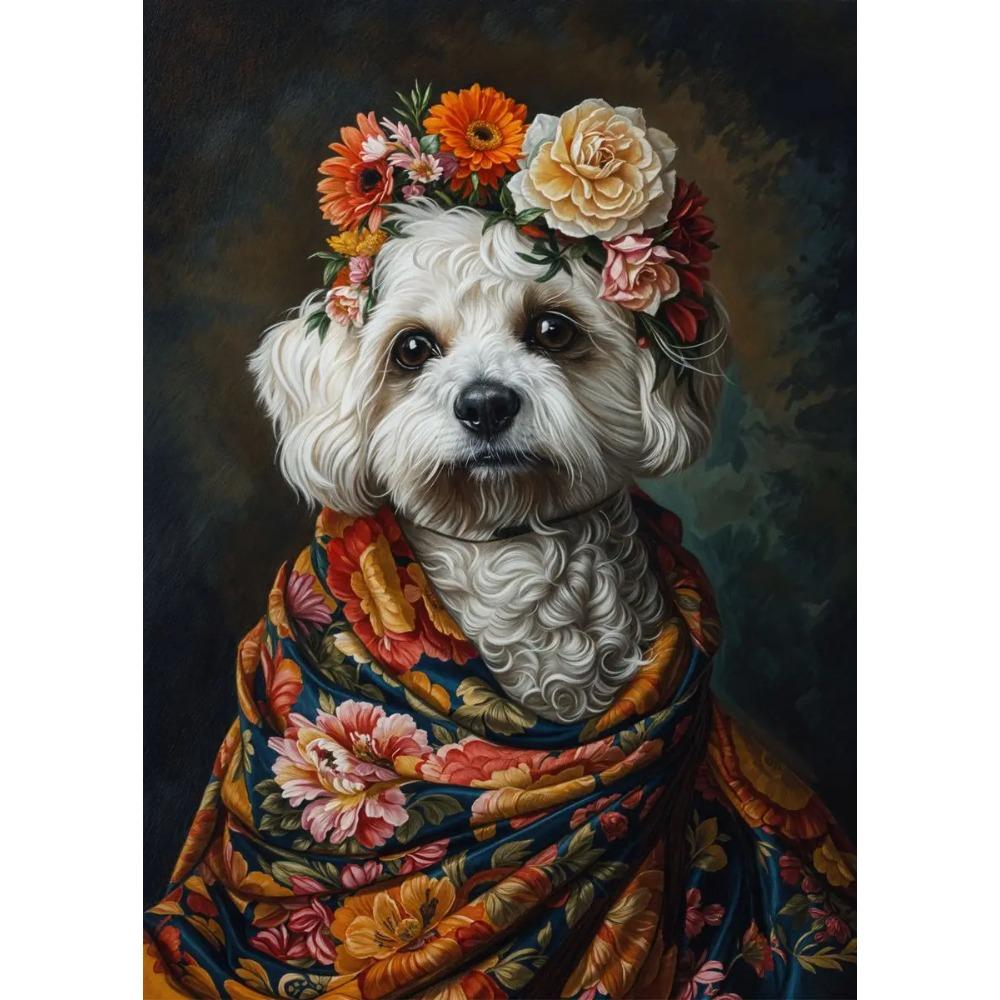 Retro Animals Posters Lion Wolf Rabbit Cat Dog Turtle with Flowers Print Canvas Painting Wall Art Picture Home Room Decor Mural