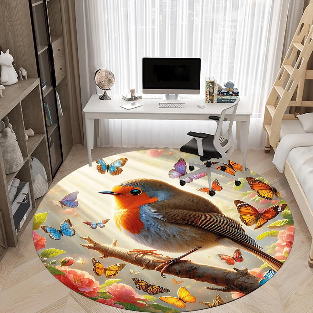 1PC Butterfly Bird Office Round Area Rug, Mat Suitable For Office, Under Office Chairs Bedroom Living Room Home Decor, Room Deco