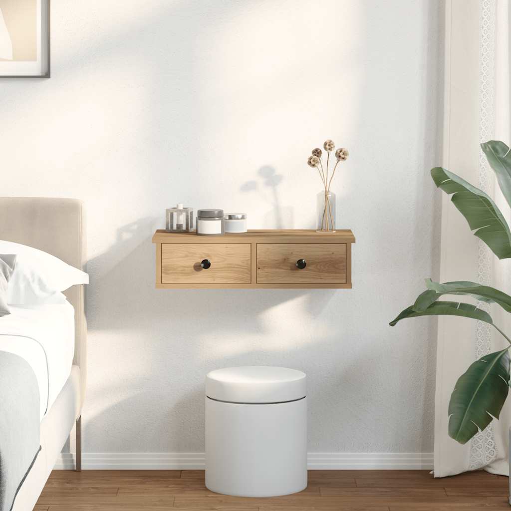 Minimalistischer Nachttisch Mit Schubladen, Wandmontiertes Schubladen-Aufbewahrungsregal, Schwebendes Aufbewahrungs- Und Dekorregal, 60x25x15 Cm