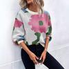 Women's Floral Knit Sweater, Loose Fit Oversized Pullover with Pink Green Blue Flower Pattern, Casual Long Sleeve Tops