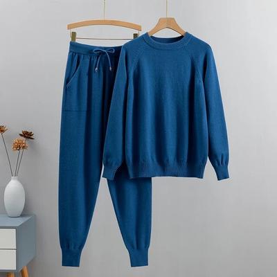 Осенний базовый женский свитер из двух предметов, спортивный костюм, модный вязаный свитер + брюки-шаровары, женский повседневный зимний комплект
