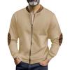 Men Casual Coat Stand Collar Long Sleeve Zipper Closure Plaid Elbow Patch Baseball Jacket Outdoor Street Wear