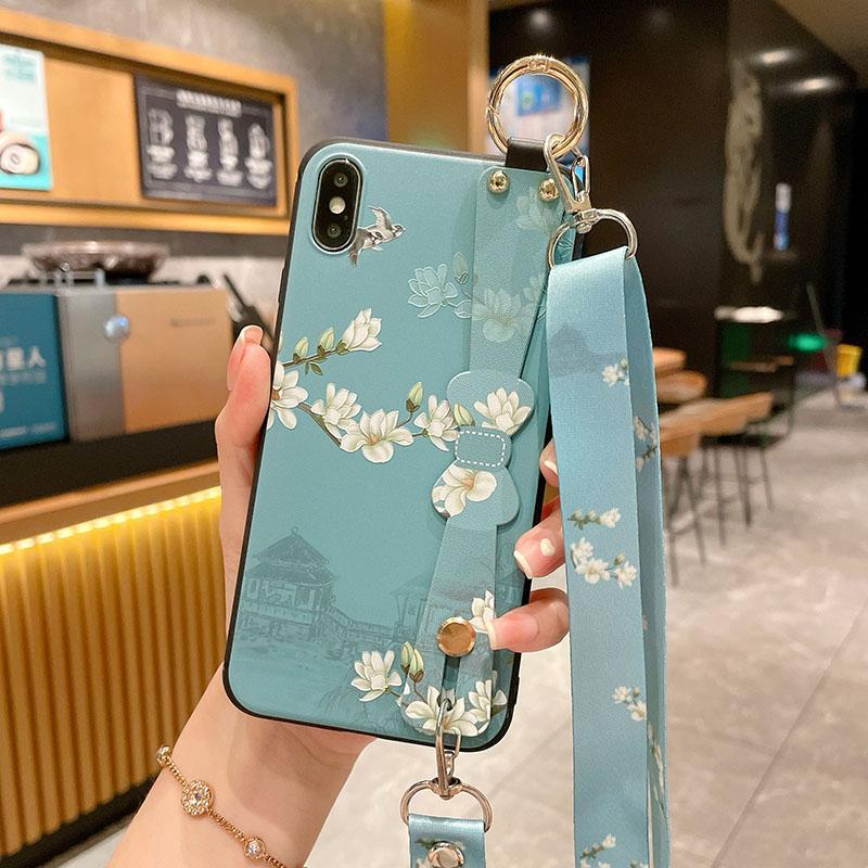 Crossbody Lanyard Case For iPhone 15 16 14 13 12 11 Pro Max 16E 17 Xs XR 7 8 Plus Flower Bow Neck Wrist Strap Phone Holder Cover