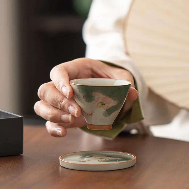 Керамическая чашка для чая в китайском стиле Ge Kiln Master, изготовленная вручную, одинарная чашка, дегустационная чашка для чая, чайный сервиз в стиле кунг-фу, чайная чашка