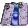 For iPhone 16 Plus Case Compatible with MagSafe Rotating Ring Kickstand PC + TPU Shockproof Phone Cover