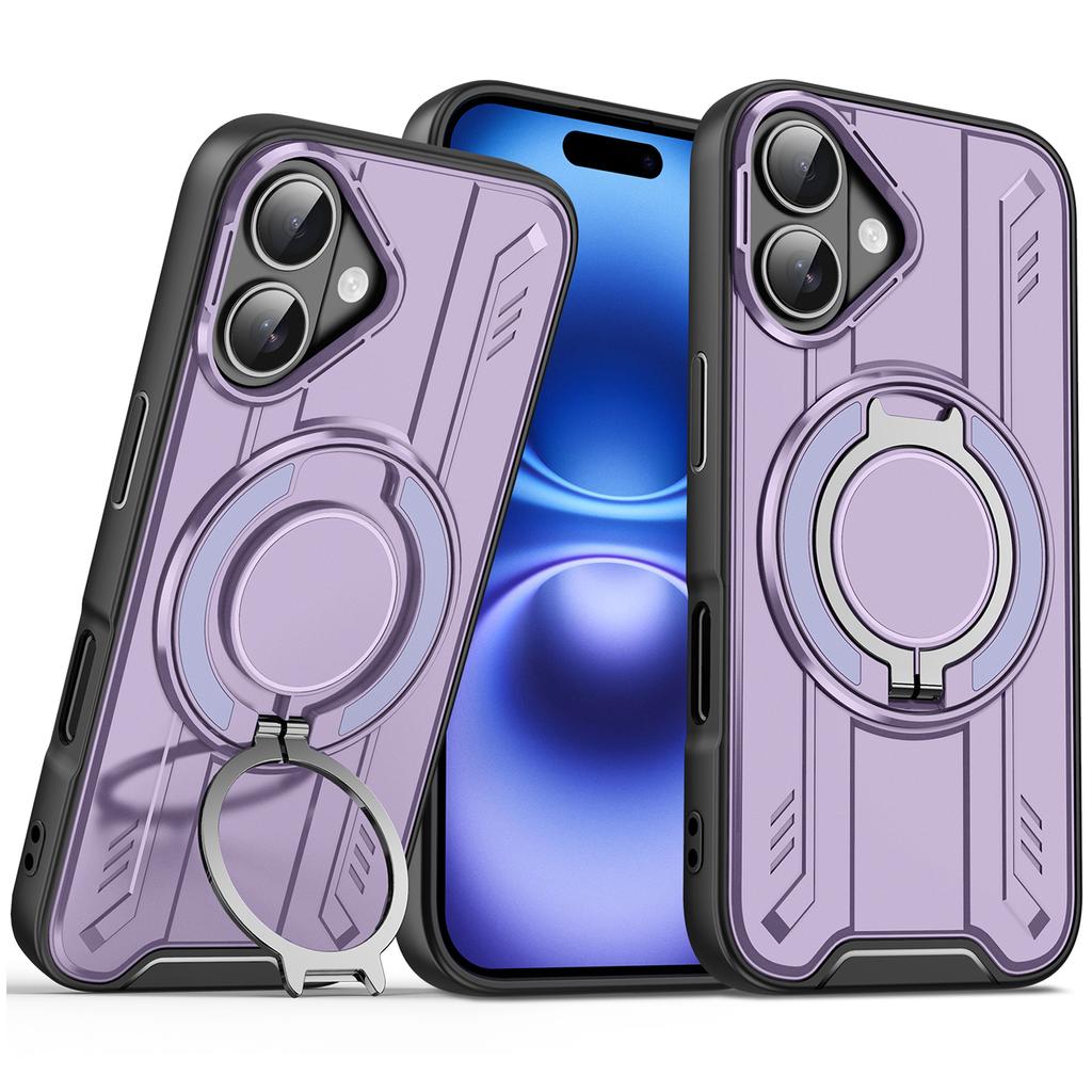 For iPhone 16 Plus Case Compatible with MagSafe Rotating Ring Kickstand PC + TPU Shockproof Phone Cover