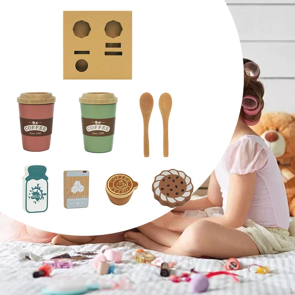 Kids Wooden Tea Party Set,Pretend Play Playset,Montessori Coffee Snacks Set for Boys Girls