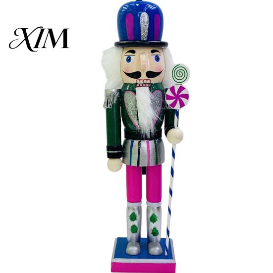 Vintage Style Ornament Wooden Nutcracker Figurine, Hand Painted Christmas Soldier Ornament, Bright Holiday Table Centerpiece Color Statue for