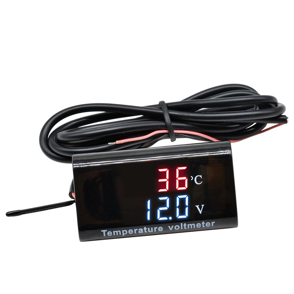 DC 12V 0,28 дюйма Двойной дисплей Светодиодный Цифровой Датчик Температуры Вольтметр Термометр Измеритель Напряжения Тестер Для Автомобиля Мотоцикла