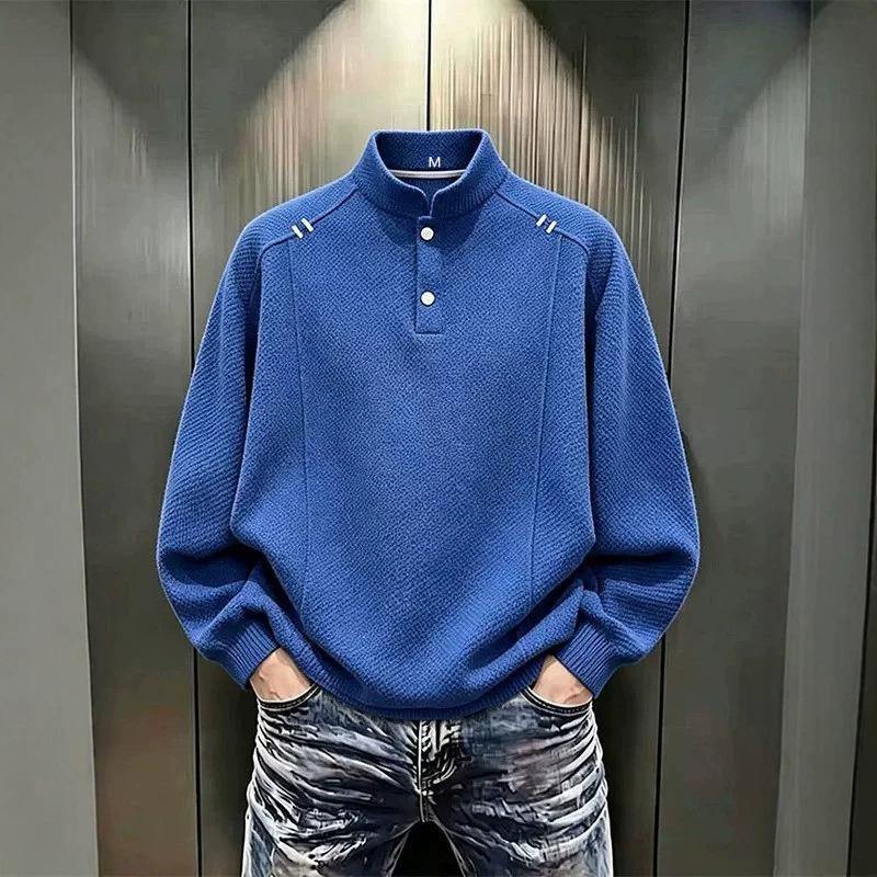 Men Long Sleeve Henry Collar Relaxed Fit Casual Sweatshirt Autumn Solid Color