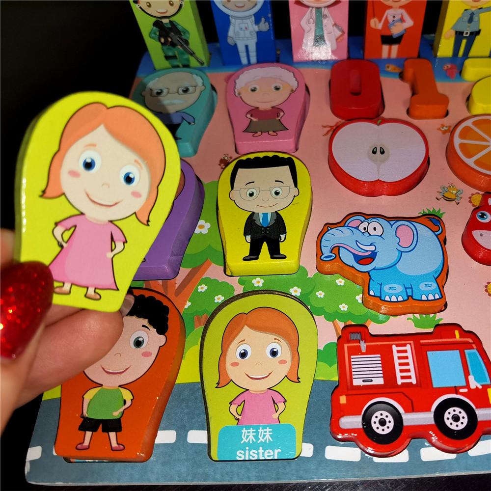 Montessori Wooden Math Toys Children Forest Animals Magnetic Fishing Building Blocks Busy Board Preschool Educational Kids Toys