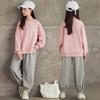 Girls Spring and Fall Sports Suit Long Sleeve Round Neck Sweatshirt + Sweatpants Two-piece Set