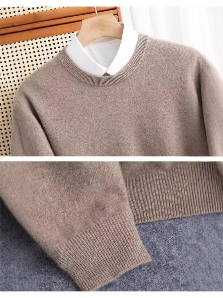 Men's Plus Size Loose Fit Pure Wool Round Neck Sweater, Autumn/Winter Cashmere Knitted Top