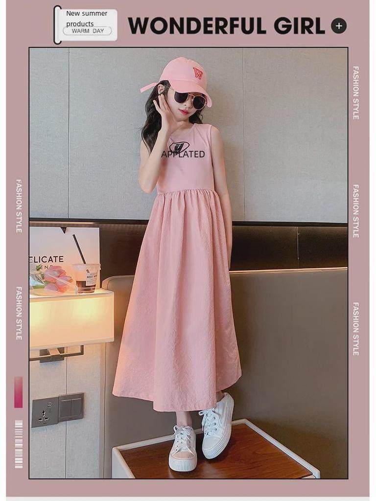 Летнее платье принцессы в западном стиле без рукавов для девочек - повседневное платье с длинным жилетом