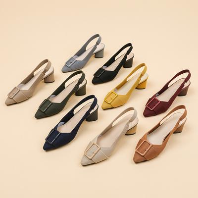 Женские трикотажные туфли с эластичным ремешком на толстом каблуке, удобные туфли с острым носком и низким блочным каблуком, повседневные туфли на каблуках для вечеринок, нарядные, для работы, офиса