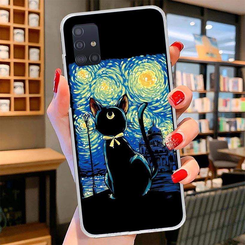 Black Cat Cartoon Cute Cover Phone Case For Samsung Galaxy A12 A22 A32 A52 A72 A02S Phone Case Note 20 Ultra 10 S10 Plus A51 A71