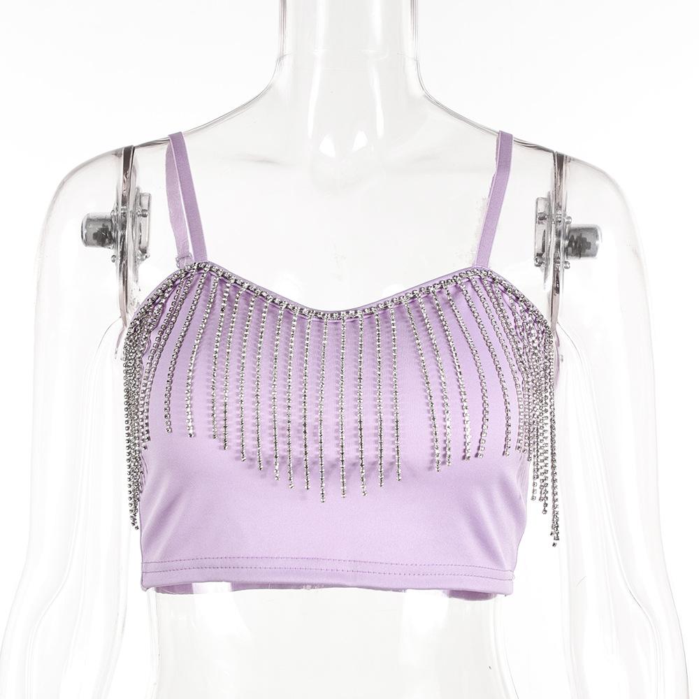 Женский топ для ночного клуба с кисточками и стразами, без бретелек, с цепочкой и подтяжками, сексуальный, универсальный