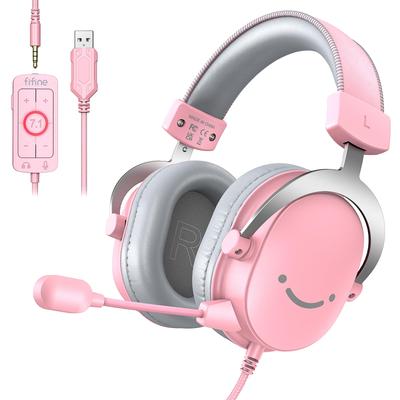FIFINE Gaming Surround 50 мм съемная всенаправленная совместимая с регулируемой закрытой игровой гарнитурой Live Pink AmpliGame H9P, звук 7.1, проводная,
