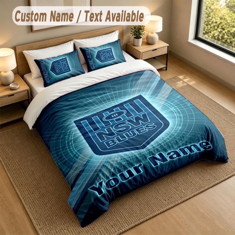 Bedding Set 1 Duvet Cover 2 Pillowcases NSW Blues logo Print Soft Bed Linen Bedroom Decor