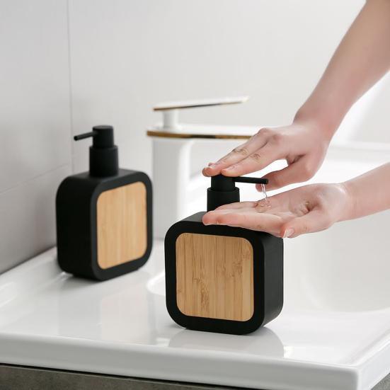 Bamboo Soap Dispenser Leak Proof Reusable Modern Multifunctional Countertop Hand Soap Lotion Shampoo Dishwashing Liquid Refillable Bottle