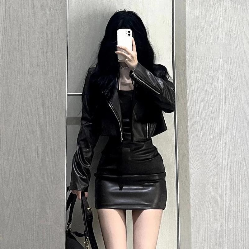 Классическая американская куртка для мотоциклистов для женщин, приталенная короткая куртка из искусственной кожи на молнии