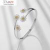 925 Sterling Silver Adjustable Size Daisy Flower Charm Bracelet &Bangle for Women Party Wedding Jewelry Pulseras Mujer