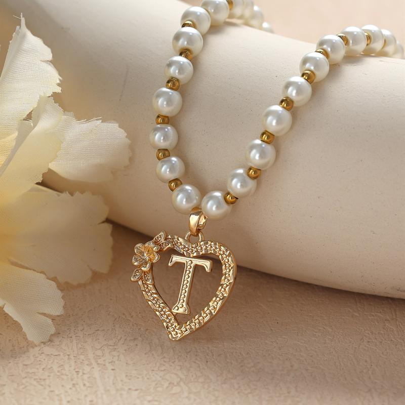 Винтажные цветочные буквы сердечки кулон ожерелья для женщин роскошные искусственные жемчужные цепочки ожерелья корейские ювелирные изделия подарки