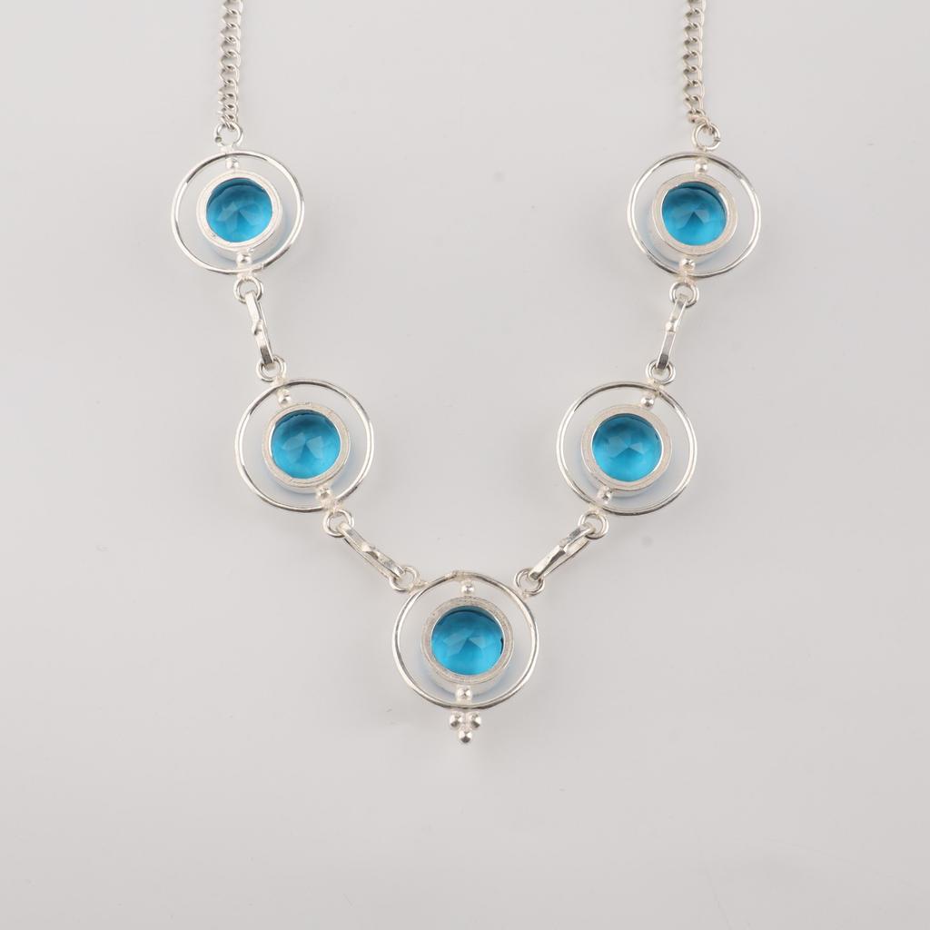 Серебряное колье с драгоценным камнем швейцарским голубым топазом, колье из стерлингового серебра 925 пробы с топазом, женское колье ручной работы с голубым топазом RN-2-4